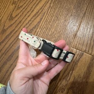 Handmade Christmas Beige Polka Dot Adjustable Dog Collar 8.5 inch- 12.5 inch M